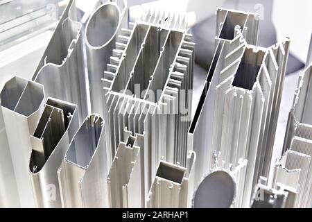 Metal profiles at the exhibition Stock Photo