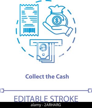 Collect cash blue gradient concept icon. Money withdrawal idea thin line illustration. ATM transaction step. Bankomat. Cashpoint, cashline. Banking. V Stock Vector