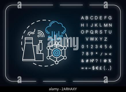 Industrial IoT neon light concept icon. Manufacturing automatization idea. Industrial internet. Modern technologies. Smart industry. Glowing sign with Stock Vector