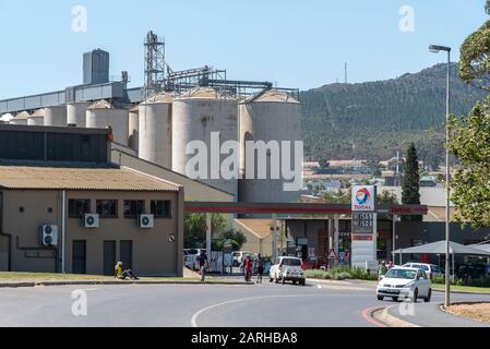 Caledon, Western Cape, South Africa. Dec 2019.  Large concrete grain silos on the edge of this town, located in the Overberg region. Stock Photo