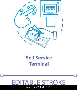 Self Service Terminal blue gradient concept icon. Customer-operated checkout idea thin line illustration. Payment system. Shopping checkout. Electroni Stock Vector