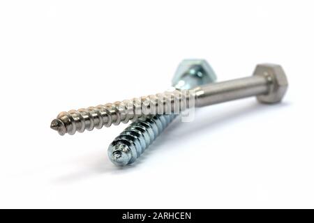 Hexagon wood screws in a close-up Stock Photo