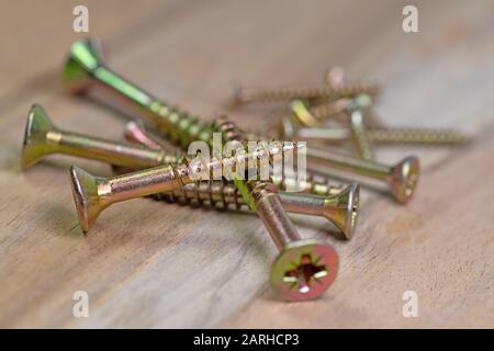 Galvanized wood screws in a close-up Stock Photo