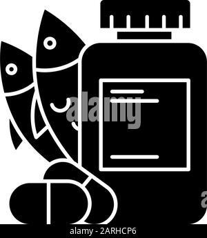 Vitamin intake icon. Fish oil supply. Omega-3 supplement. Medication ...