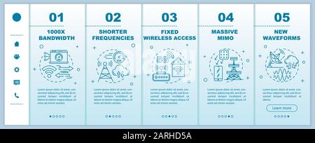 5G technologies onboarding mobile web pages vector template. Massive MIMO. Responsive smartphone website interface idea with linear illustrations. Web Stock Vector