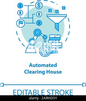 Automated Clearing House turquoise concept icon. ACH credit transfer idea thin line illustration. Electronic payment system. Financial transaction. Ve Stock Vector