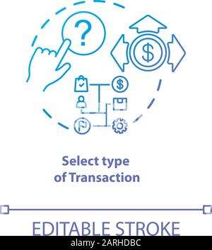 Select type of transaction blue gradient concept icon. ATM operation idea thin line illustration. Money withdrawal procedure. Cashpoint, cashline. Ban Stock Vector