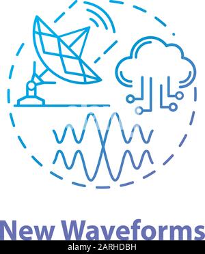 New waveforms concept icon. Global coverege. 5G technologies idea thin line illustration. High-speed connection. Mobile internet. Vector isolated outl Stock Vector
