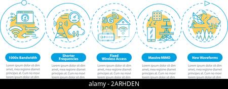 5G technologies vector infographic template. Massive MIMO. High-speed connection presentation design elements. Data visualization, five steps. Process Stock Vector