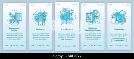 5G technologies onboarding mobile app page screen vector template. Smart city. Walkthrough website steps with linear illustrations. Autonomous driving Stock Vector