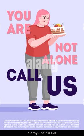 You are not alone call us poster vector template. Treatment of eating disorders. Brochure, cover, booklet page concept design with flat illustrations. Stock Vector