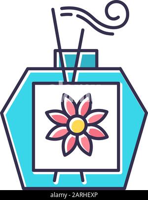 Aromatherapy color icon. Scented sticks in glass jar. Essential oils for relaxation. Selfcare and wellness. Therapeutic procedure. Floral aromatic air Stock Vector