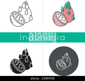Dragon fruit icon. Pitaya piece. Exploring local food specialties. Indonesian unique taste fruit. Exotic tropical plant. Linear, black, chalk and colo Stock Vector