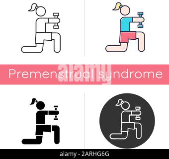 Physical exercise icon. Sport activity. Gym training. Workout with dumbbells. Muscle building. Fitness and aerobics. Fit body shape. Flat design, line Stock Vector