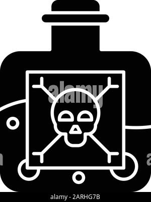 Poison glyph icon. Highly hazardous chemicals. Venom in bottle. Organic chemistry. Poisonous and harmful substances. Silhouette symbol. Negative space Stock Vector