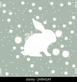 Cute flat icon with white silhouette of rabbit or bunny. White silhouette of rabbit on pink. Easter bunny. Vector Illustration Stock Vector