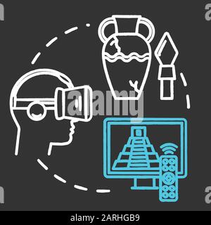 Digitalized exhibition chalk concept icon. Digital interactive fair, venue in cyberspace. Online video museum tour. Virtual reality exposition idea. V Stock Vector