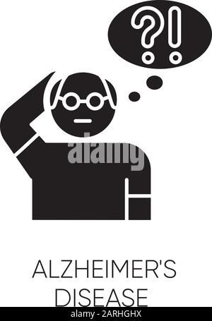 Alzheimer's disease glyph icon. Dementia. Memory loss. Trouble with thinking. Illness from old age. Elderly person. Mental disorder. Silhouette symbol Stock Vector