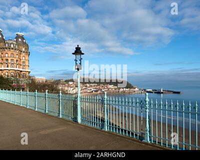 View over the South Bay from the Spa Bridge and Grand Hotel in Scarborough North Yorkshire England Stock Photo