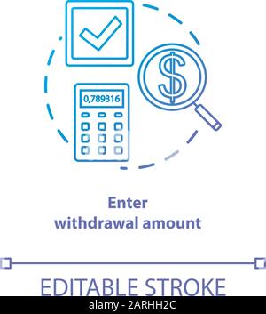 Enter withdrawal amount blue gradient concept icon. ATM transaction idea thin line illustration. Money access. Bank account operation. Action request. Stock Vector