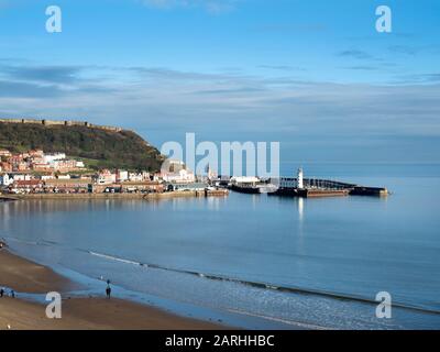 View across South Bay toward Sandside and the Harbour at Scarborough North Yorkshire England Stock Photo