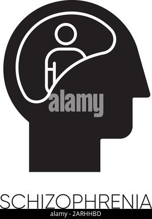 Schizophrenia glyph icon. Unclear thinking. Confused mind. Mental disorder. Paranoia, anxiety. Abnormal behaviour. Clinical psychology. Silhouette sym Stock Vector