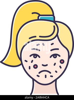 Girl with Pimples on Face Line Icon. Woman with Blackhead, Acne, Rash ...