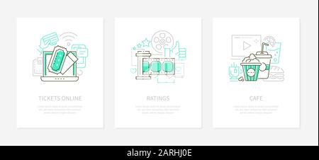 Cinema concept - vector line design style banners Stock Vector