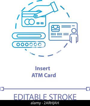 Insert ATM card blue gradient concept icon. Money withdrawal procedure idea thin line illustration. Cashpoint, cashline. Financial operation. Digital Stock Vector