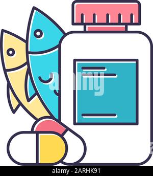 Fish oil outline icon. Vitamin omega 3 template. Drops and fish ...