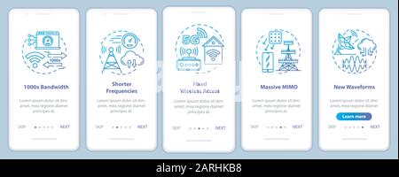 5G technologies onboarding mobile app page screen vector template. Massive MIMO. Shorter frequencies. Walkthrough website steps with linear illustrati Stock Vector