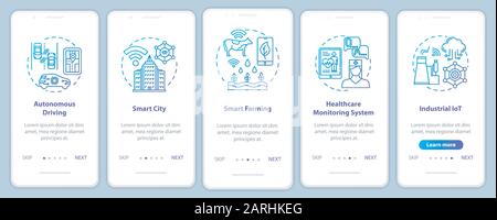 5G technologies onboarding mobile app page screen vector template. Smart city. Autonomous driving. Walkthrough website steps with linear illustrations Stock Vector