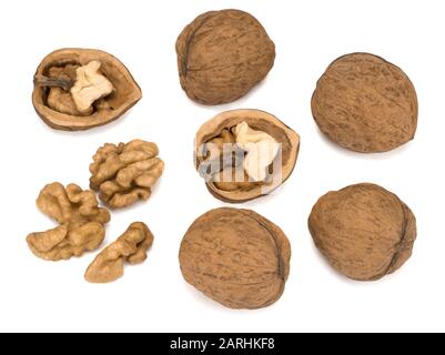 walnut and cracked walnut isolated on white background Stock Photo