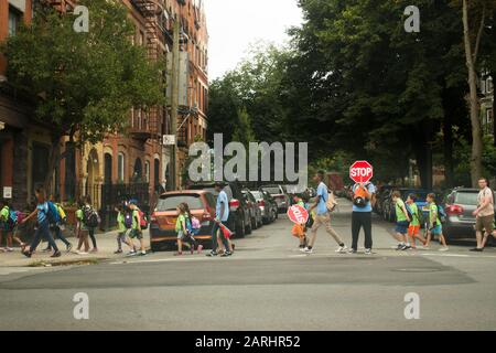 School crossing guard in Park Slope Brooklyn Stock Photo