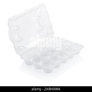 empty plastic egg box isolated on white with clipping path Stock Photo