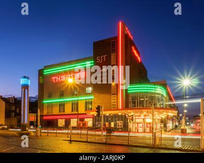 Simon Joseph Theatre in the 1936 former Odeaon Cinema building at dusk on Westborough Scarborough North Yorkshire England Stock Photo