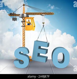 The search engine optimisation concept with crane Stock Photo