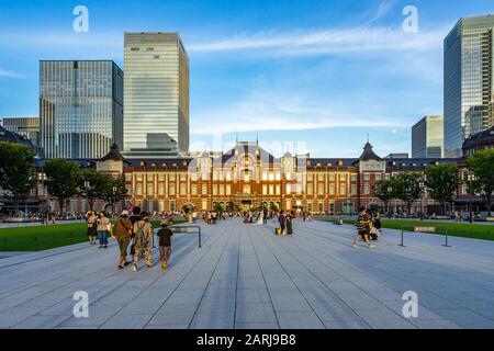 Exterior of Tokyo Station on the Marunouchi side. Tokyo station was built in 1914 in European style architecture. Tokyo, Japan, August 2019 Stock Photo