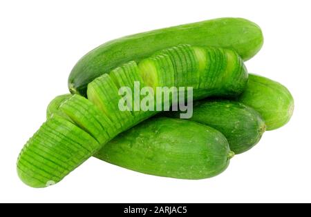 Group of small baby cucumbers isolated on a white background Stock Photo