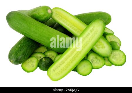Group of small baby cucumbers isolated on a white background Stock Photo