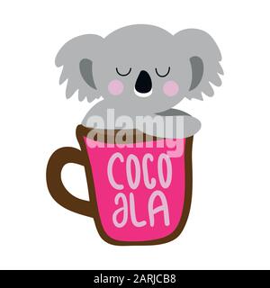 Koala drink coffee, Coffee is so good cartoon vector illustration Stock ...