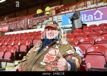 London, UK. 28th Jan 2020. Nottingham Forest fan during the Sky Bet Championship match between Brentford and Nottingham Forest at Griffin Park, London on Tuesday 28th January 2020. (Credit: Ivan Yordanov | MI News)Photograph may only be used for newspaper and/or magazine editorial purposes, license required for commercial use Credit: MI News & Sport /Alamy Live News Stock Photo