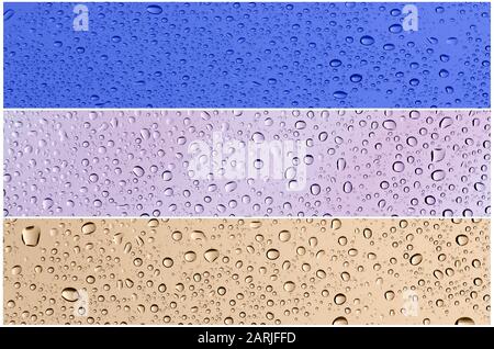 Textured three-color background with drops on glass Stock Photo