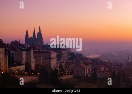 Prague Castle is a castle complex in Prague, Czech Republic, built in the 9 th century. The castle was a seat of power for kings of Bohemia, Holy Roma Stock Photo