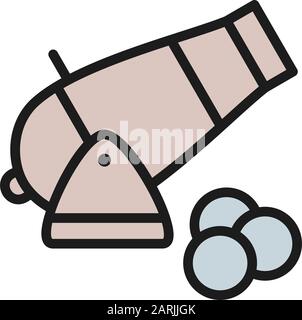 Cannon, artillery gun, antique weapon flat color line icon. Stock Vector