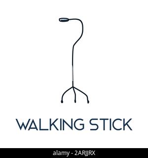 mature walking stick minimalist out line hand drawn medic flat icon illustration Stock Vector