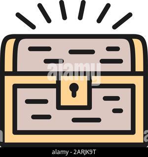 Vector treasure chest flat color line icon. Stock Vector