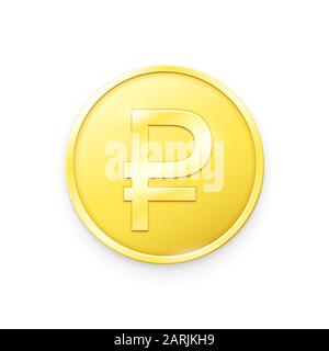 Gold coin with Ruble sign.Vector illustration showing the symbol of the currency of Russia in the form of a gold coin Stock Vector