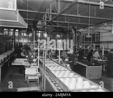 In the war-torn city of Arnhem, hard work is being done to build the art silk industry. This product so important for Dutch textile supply is manufactured here at the A.K.U. (Arnhemse Kunstzijde Union) Date: 28 May 1947 Location: Arnhem Keywords: industry, textile industry Stock Photo