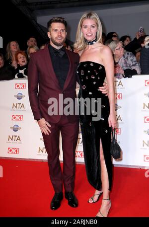 Joel Dommett and Hannah Cooper attending the National Television Awards 2020 held at the O2 Arena, London. Stock Photo